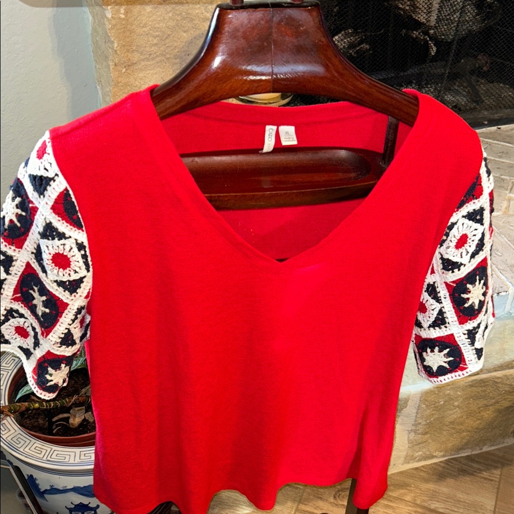 Cato Vibrant Red V-Neck Top Fourth of July 🇺🇸